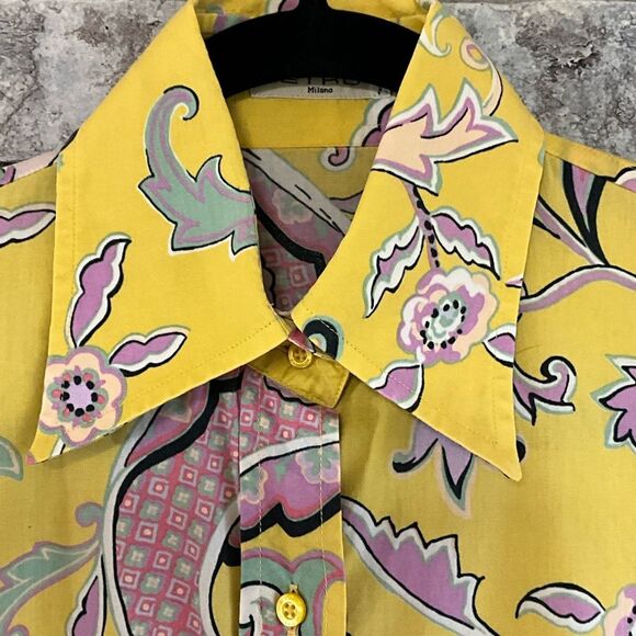 Etro Milano Yellow Floral Paisley Button-Up Shirt – Size 40 (US S/M) - Picture 4 of 8